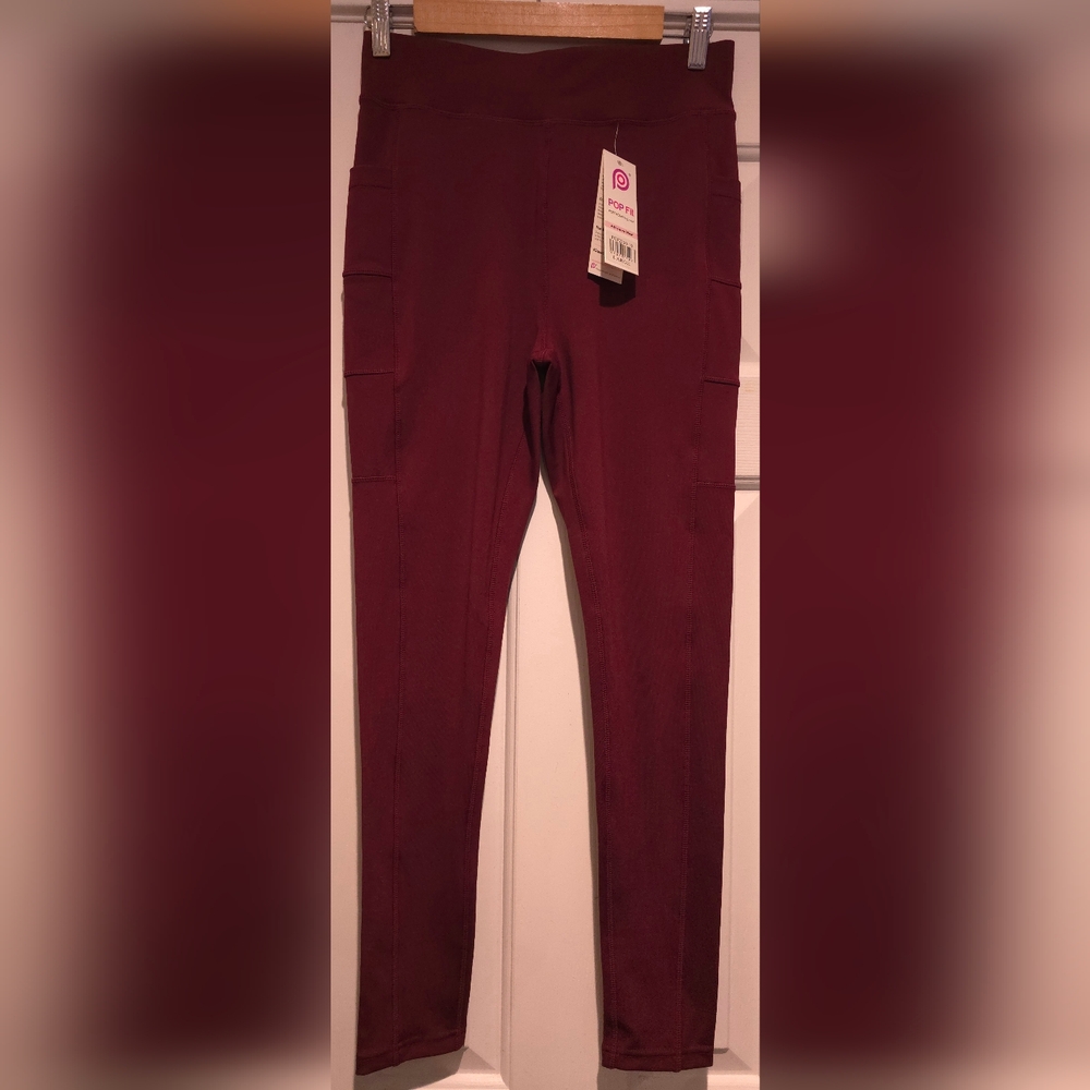 NWT Women's POP Fit  Stella W/Pockets Burgundy Leggings Size Large High Waist